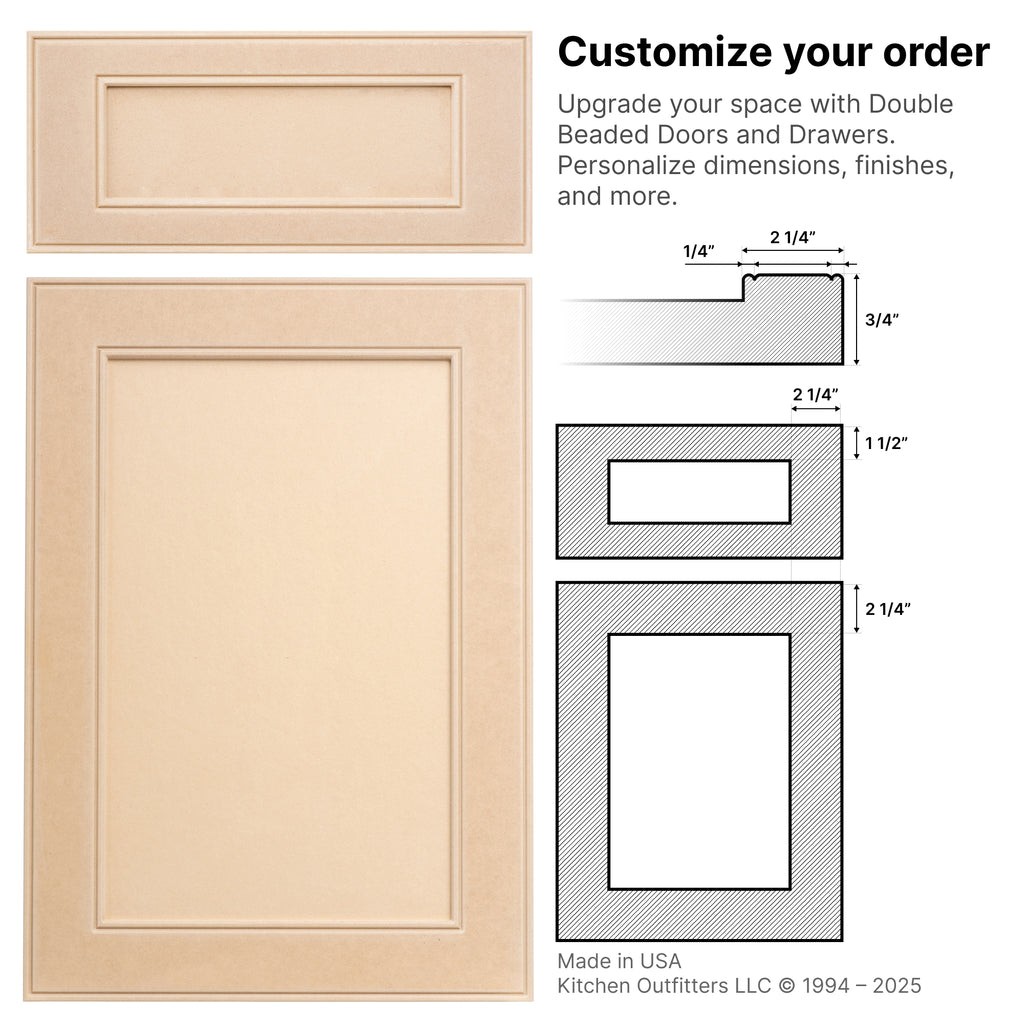 Double Bead style cabinet door drawing – stile width and bead profile depth