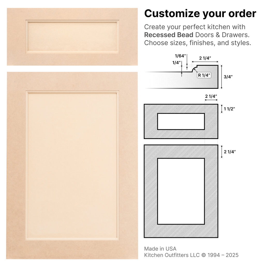 Recessed Bead style door layout – stile and rail specs with panel bead cut profile