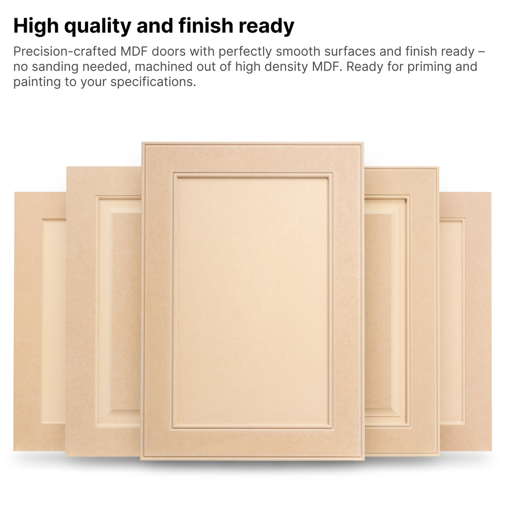 Front view of high-quality MDF cabinet doors – smooth finish, ready for primer and paint