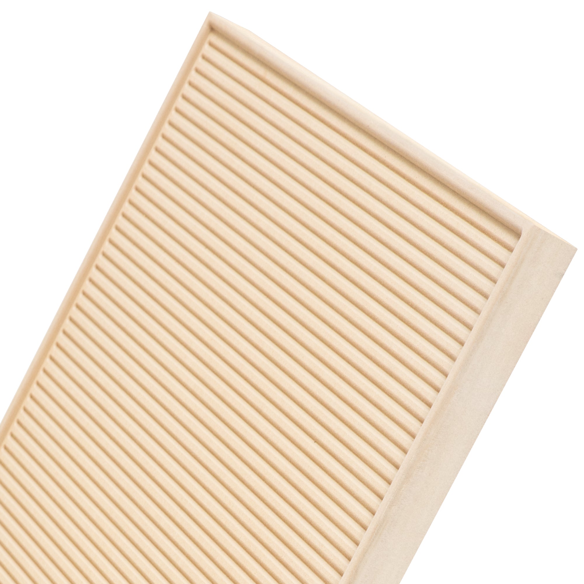 Reeded cabinet door close-up – vertical fluted panel design for texture and depth